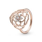 Δαχτυλίδι 14K rose gold-plated με κυβική ζιρκόνια, λουλούδι τριαντάφυλλο