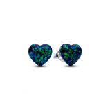Σκουλαρίκια ασ. 925 με πράσινο - μπλε εργαστηριακό οπάλιο, καρδιά