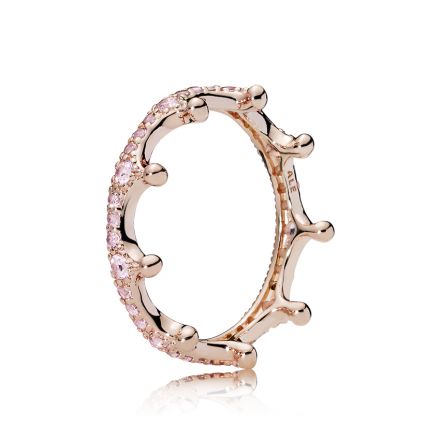 Δαχτυλίδι κορώνα με ροζ κρύσταλλο, 14K rose gold-plated