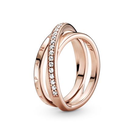 Δαχτυλίδι 14K rose gold-plated με κυβική ζιρκόνια, λογότυπο Pandora