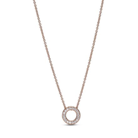 Κολιέ 14K rose gold-plated με κυβ. ζιρκόνια (διπλής όψεως) λογότυπο PANDORA