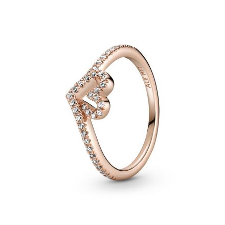 Δαχτυλίδι 14K rose gold-plated με κυβ. ζιρκόνια, καρδιά & wishbone